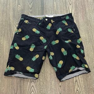 Cactus Man Ricky Singh Mens Chino Shorts Mid Rise Pineapple Print Black Size 29